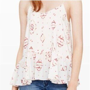 Club Monaco Tunic Top Women XS Ivory/Red Aztec Print Silk Boho Peplum Tank Beach